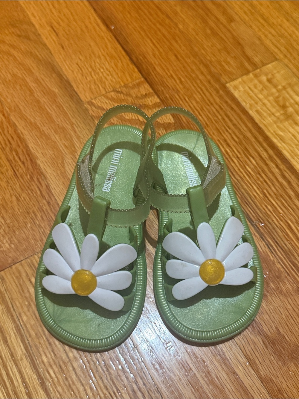 Mini Melissa Light Green Sandals with White Daisy Accent